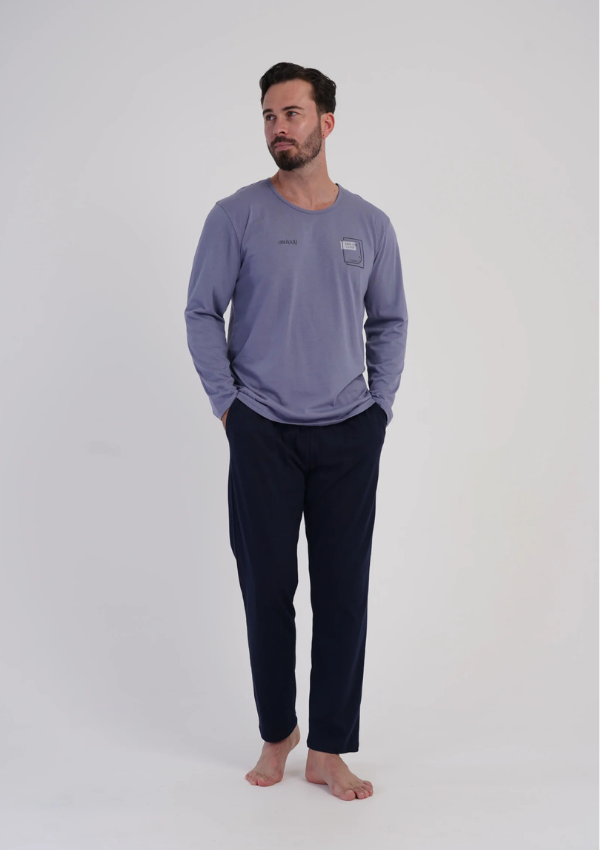 Piżama Męska Vienetta Blue Navy, Niebieski, r. S-XL