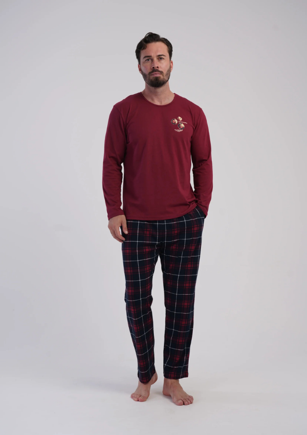 Piżama Męska Vienetta Burgundy Check, Bordowy, r. 1XL-4XL
