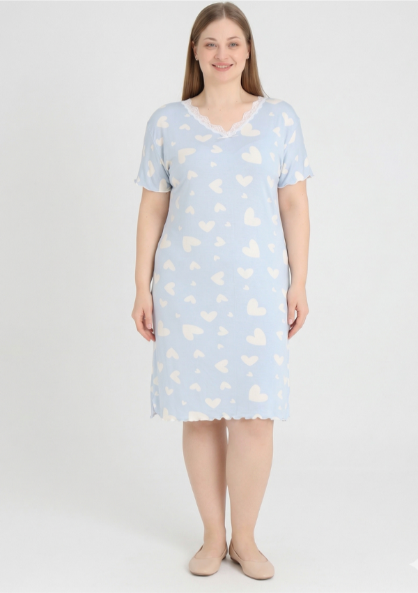Koszula Nocna Blue Hearts, Niebieski, r. 2XL - 5XL