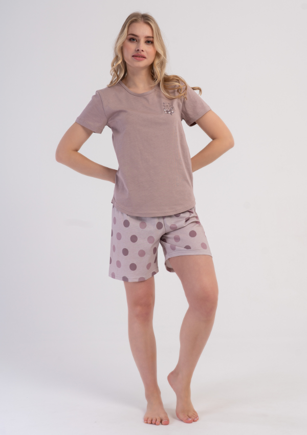 Piżama Damska Vienetta Sand Polka, Beżowy, M-XXL