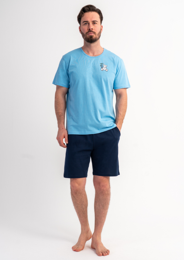 Piżama Męska Vienetta Bear Chill, Niebieski, r. S-XL