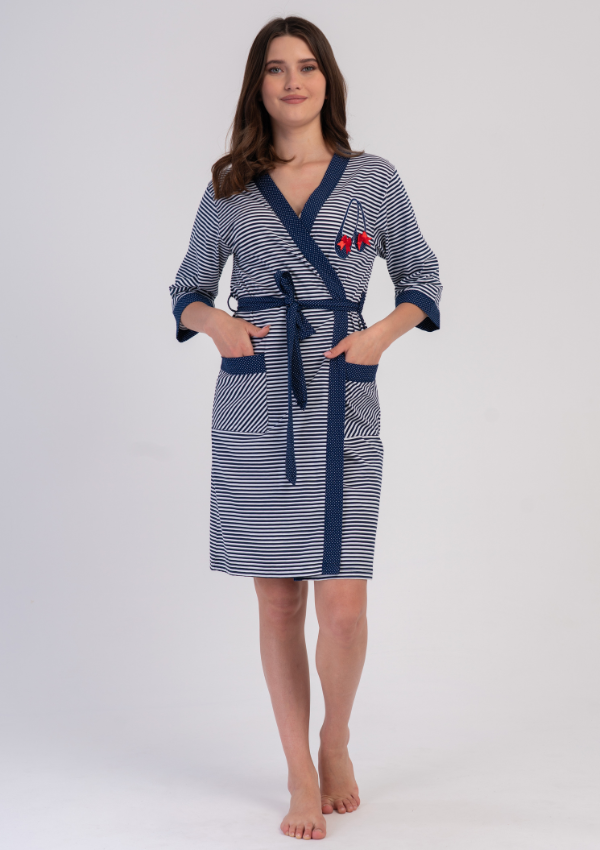 Szlafrok damski Vienetta Stripe Comfort, Granatowy, r. L-XXL