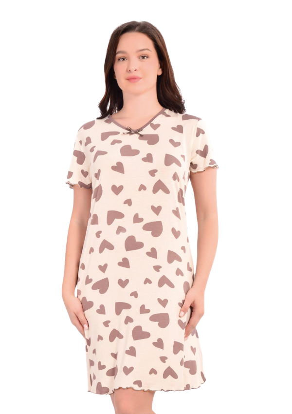 Koszula Nocna Brown Hearts, Ecru, r. M - 3XL