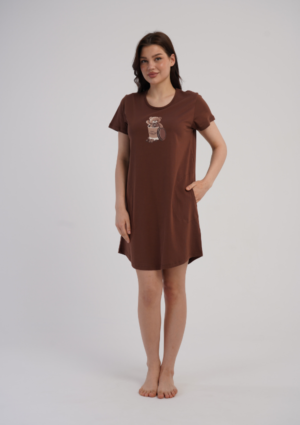 Koszula Nocna Vienetta Brown Bear, Brązowy, r. M-XXL
