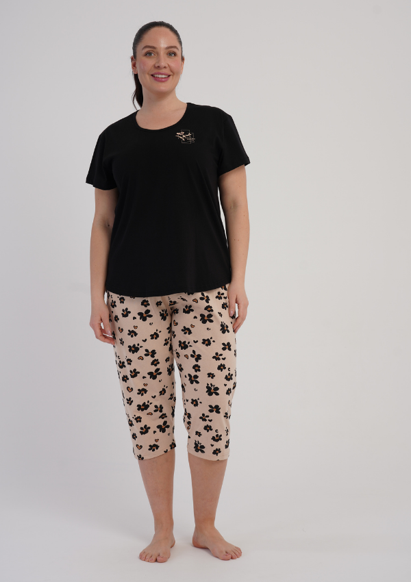 Piżama Damska Vienetta Floral Breeze, Czarny, r. 1XL-4XL