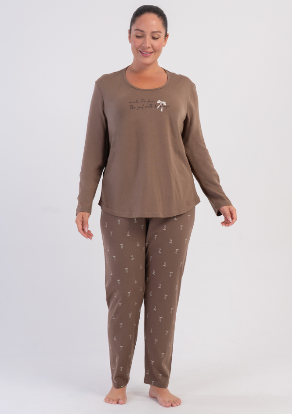 Piżama Damska Vienetta Bow Harmony, Brązowy, r. 1XL-4XL