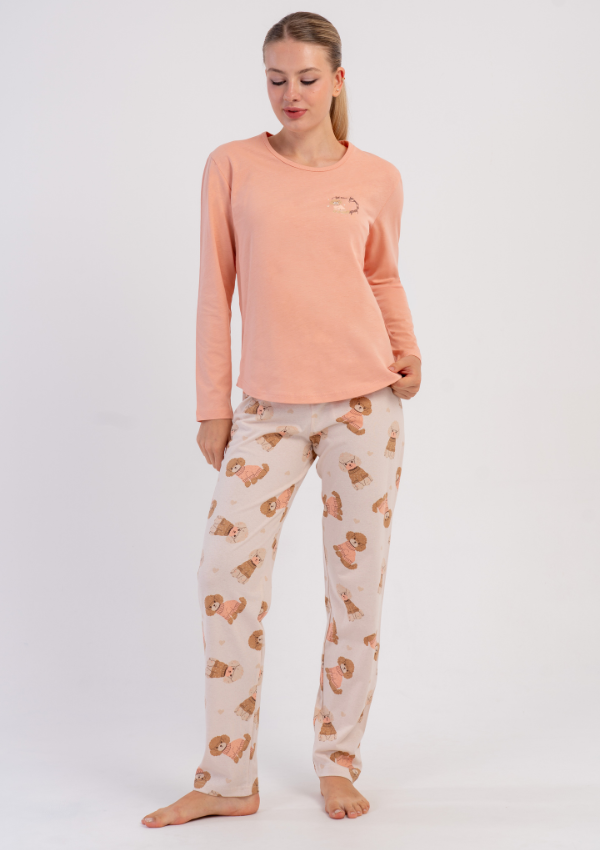 Piżama Damska Vienetta, Teddy Cozy, Brzoskwiniowy, r. S-XL