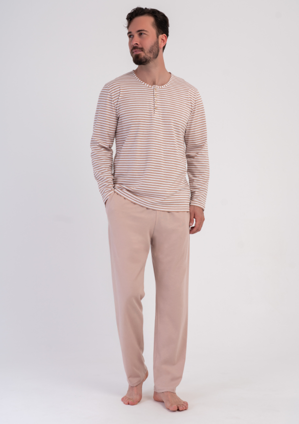 Piżama Męska Vienetta Sand Stripe, Beżowy, r. M-XXL