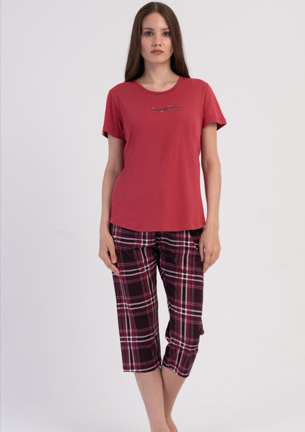 Piżama Damska Vienetta Red Check, Czerwony, r. M-XXL