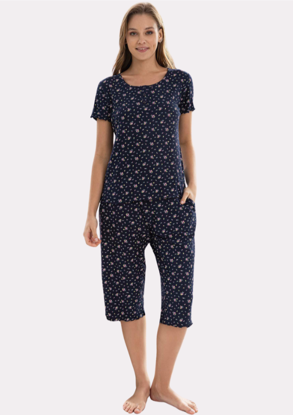 Piżama Damska Navy Bloom, Granatowy, r. M-XXL