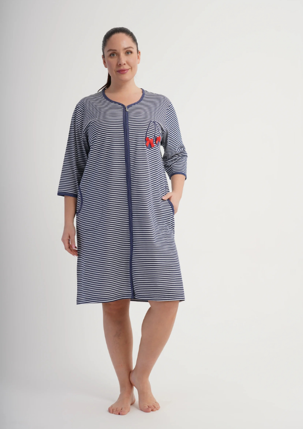 Szlafrok damski Vienetta Stripe Relax, Granatowy, r. 1XL-4XL
