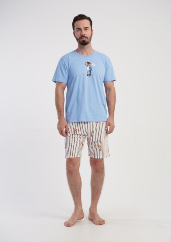 Piżama Męska Vienetta Lazy Teddy, Niebieski, r. S-XL
