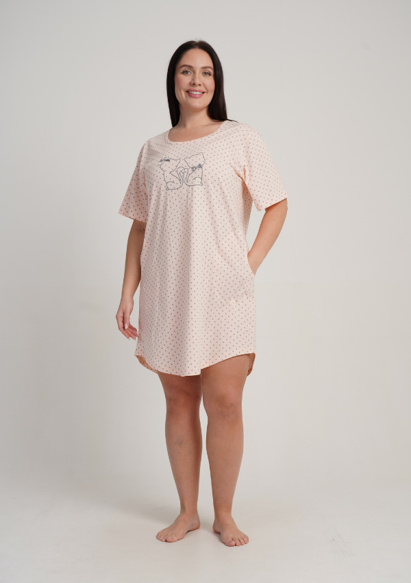 Koszula Nocna Damska Vienetta Cat Comfort, Różowy, r. 1XL - 4XL
