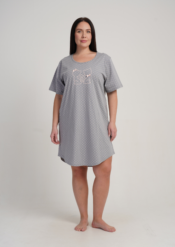 Koszula Nocna Damska Vienetta Cat Comfort, Szary, r. 1XL - 4XL