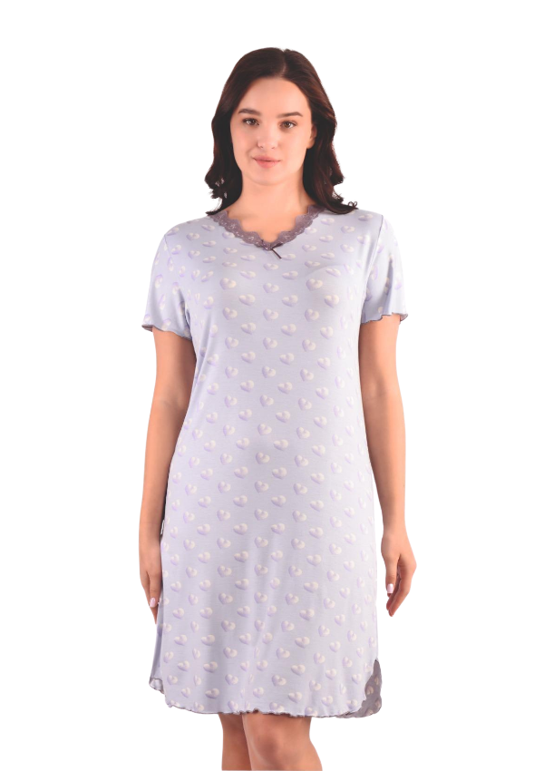 Koszula Nocna Lilac Hearts, Fioletowy, r. M - 3XL