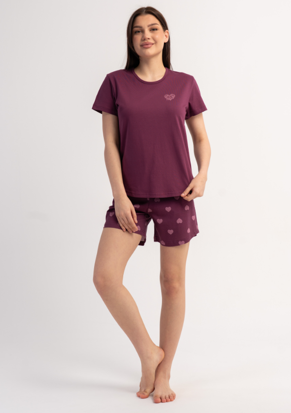 Piżama Damska Vienetta Plum Love, Bordowy, S -XL