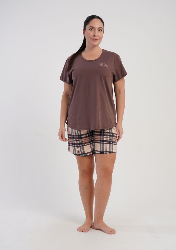Piżama Damska Vienetta Brown Check, Brązowy, r. 1XL-4XL
