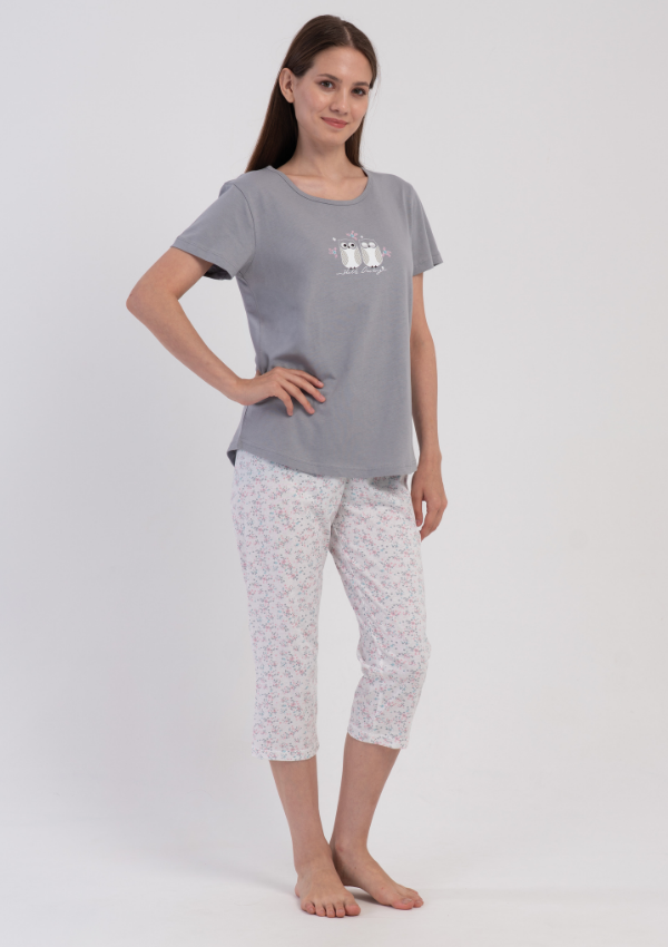 Piżama Damska Vienetta Blush Owl, Szary, r. M-XXL