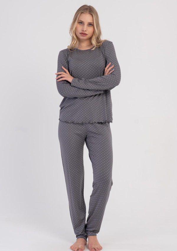 Piżama Damska Vienetta Dots Dream, Szary, r. S-XL