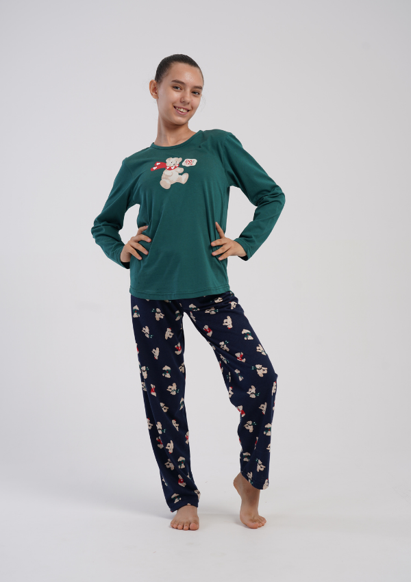 Piżama Dziecięca Vienetta Holiday Bears, Zielony, r. 128-158