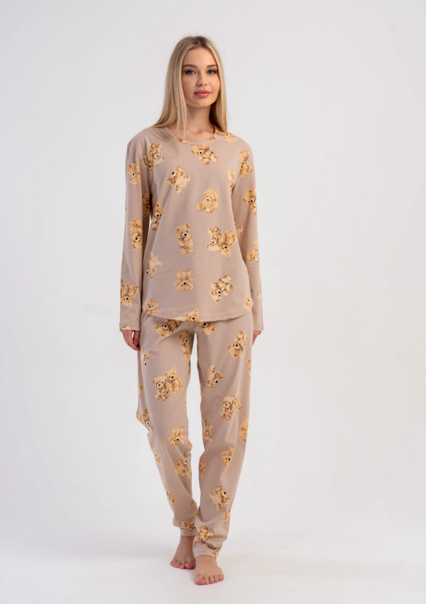 Piżama Damska Vienetta Cozy Bears, Beżowy, r. S-XL