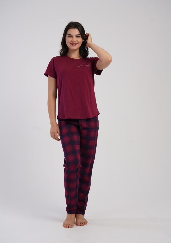 Piżama Damska Vienetta Red Check, Bordowy, r. 1XL-4XL