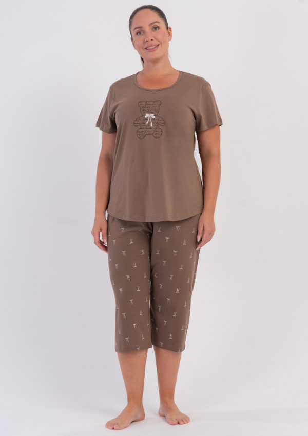 Piżama Damska Vienetta Cocoa Teddy, Brązowy, r. 1XL-4XL