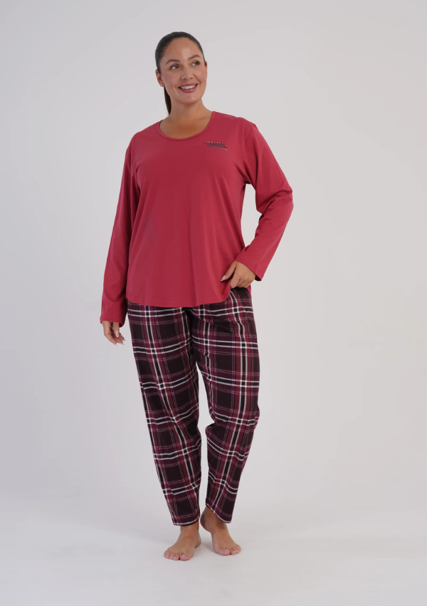 Piżama Damska Vienetta Burgundy Check, Czerwony, r. 1XL-4XL