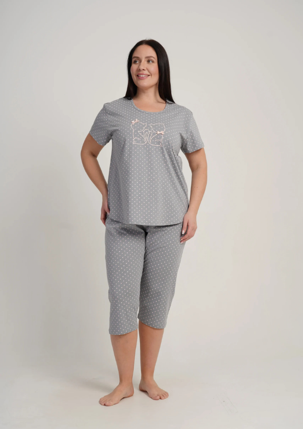 Piżama Damska Vienetta Blush Kitty, Szary, r. 1XL-4XL