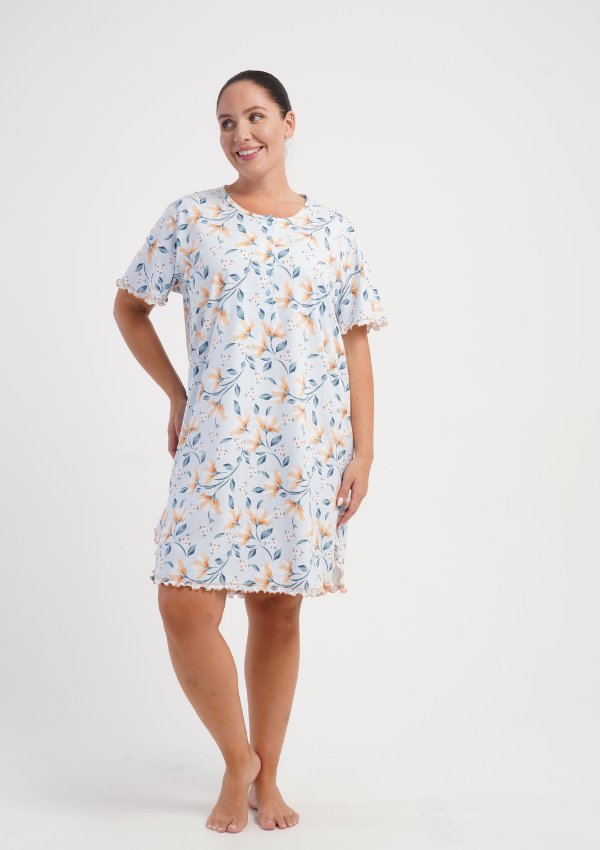 Koszula Nocna Damska Vienetta, Floral Nightdress, Błękitny, r. 1XL - 4XL