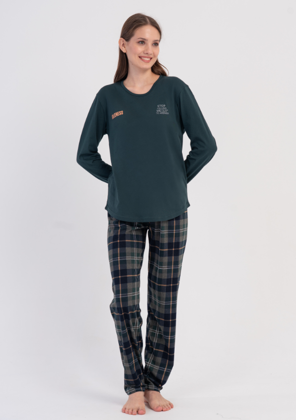 Piżama Damska Vienetta Green Check, Zielony, r. S-XL