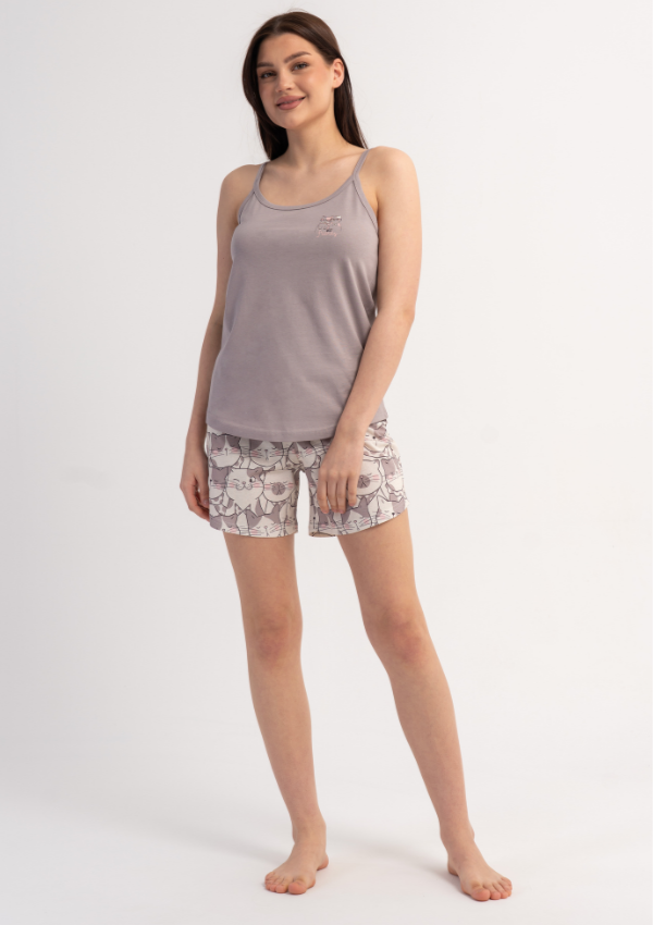 Piżama Damska Cat Dream, Szary, S -XL