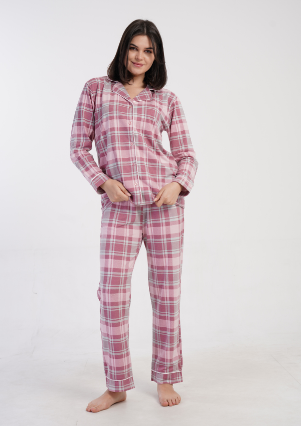 Piżama Damska Vienetta Pink Plaid, Różowy, r. M-XXL
