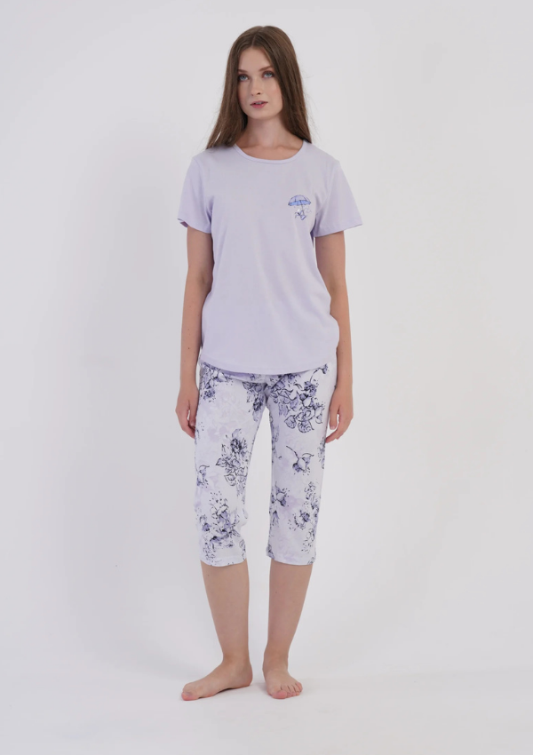Piżama Damska Vienetta Umbrella Blossom, Fioletowy, r. M-XXL