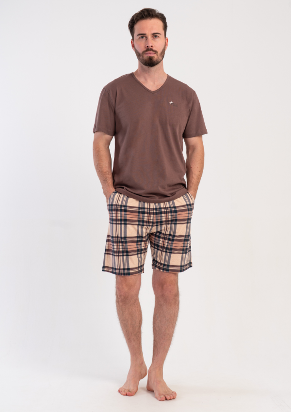 Piżama Męska Vienetta Heritage Check, Brązowy, r. 1XL-4XL