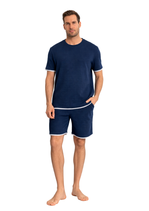 Piżama Męska Navy Waffle Set, Granatowy, r. M-XL