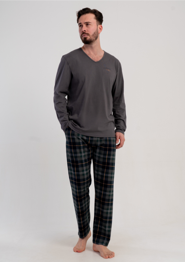 Piżama Męska Vienetta Graphite Check, Szary, r. M-XL