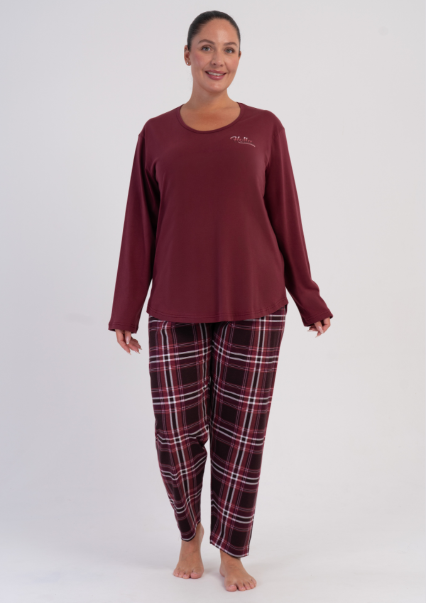 Piżama Damska Vienetta Burgundy Check, Bordowy, r. 1XL-4XL