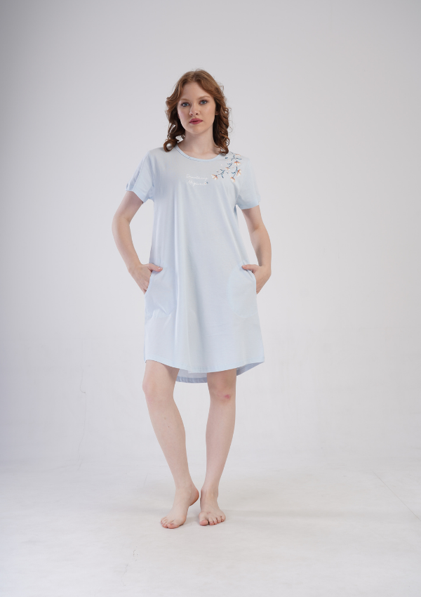 Koszula Nocna Damska Vienetta Blue Bloom, Niebieski, r. 1XL - 4XL