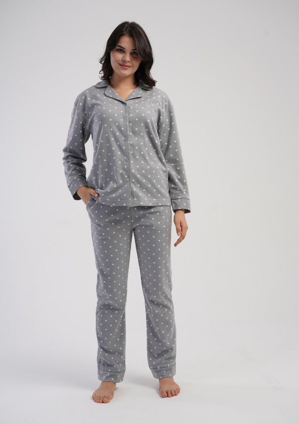 Piżama Damska Vienetta Soft Dots, Szary, r. M-XXL