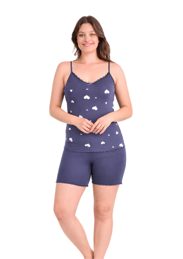 Piżama Damska Navy Hearts Set, Granatowy, M -2XL