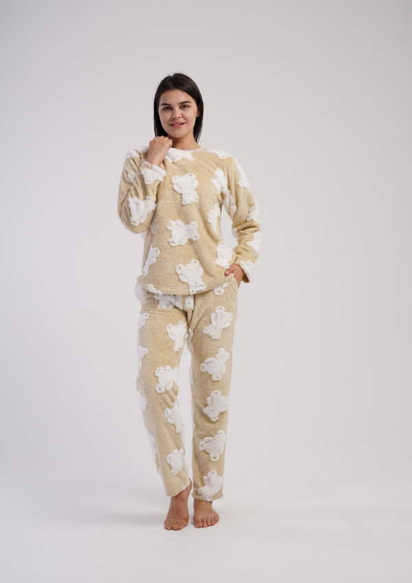 Piżama Damska Softowa Vienetta Sweet Bears, Beżowy, r. S-XL