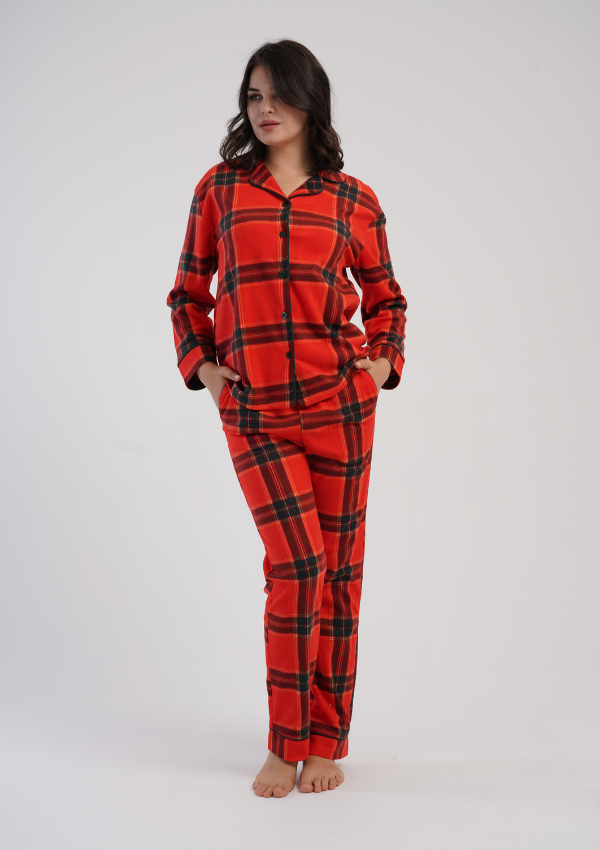 Piżama Damska Vienetta Warm RedPlaid, Czerwony, r. M-XXL