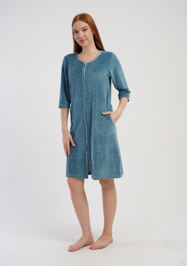 Szlafrok damski Welurowy Vienetta Blue Velour, Różowy, r. M-XXL