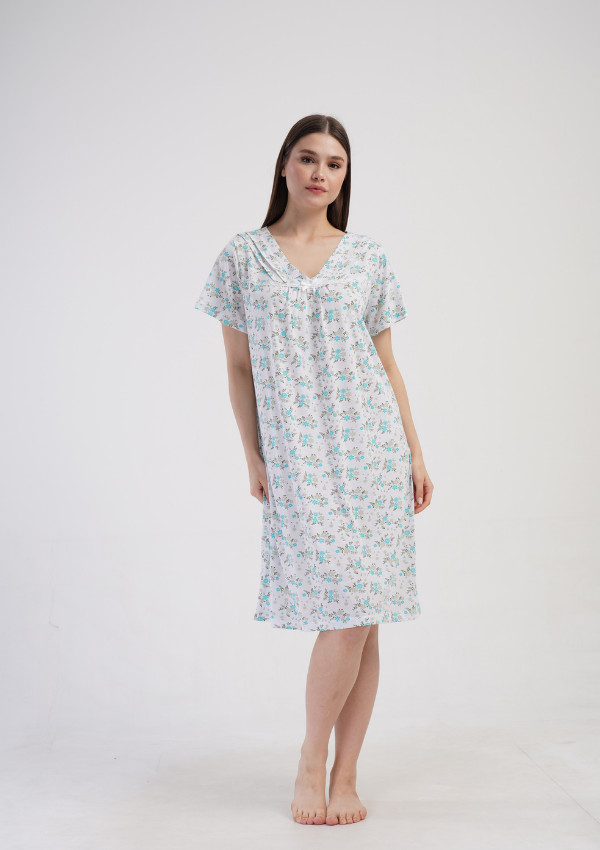 Koszula Nocna Vienetta Floral Night, Biało - Niebieska , r. M-XXL