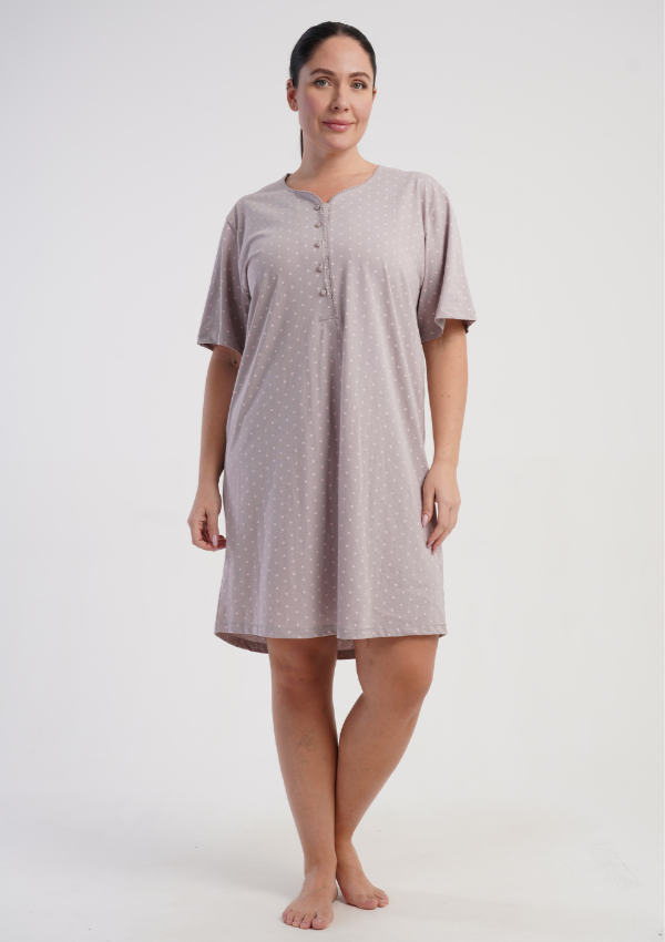 Koszula Nocna Damska Vienetta Soft Dots, Taupe, r. 1XL - 4XL