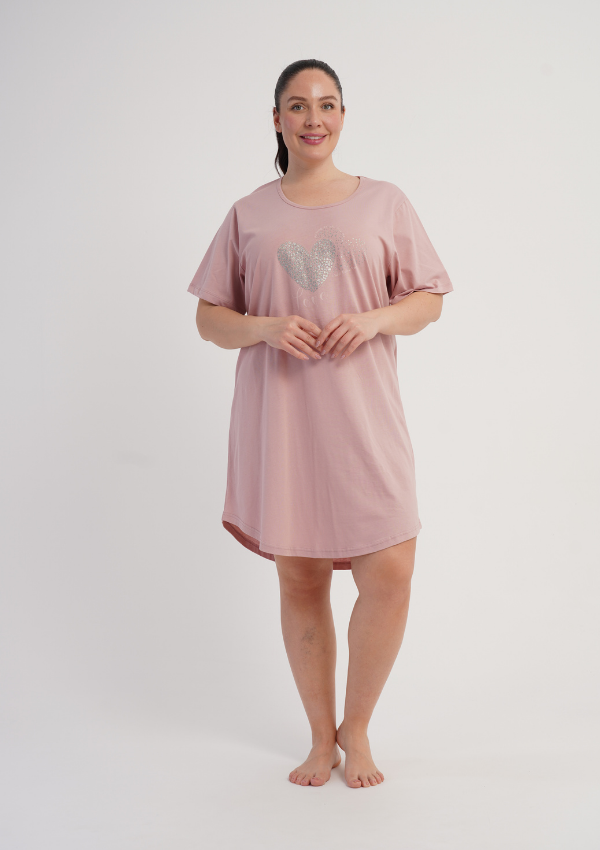 Koszula Nocna Damska Love Heart, Różowy, r. 1XL - 4XL