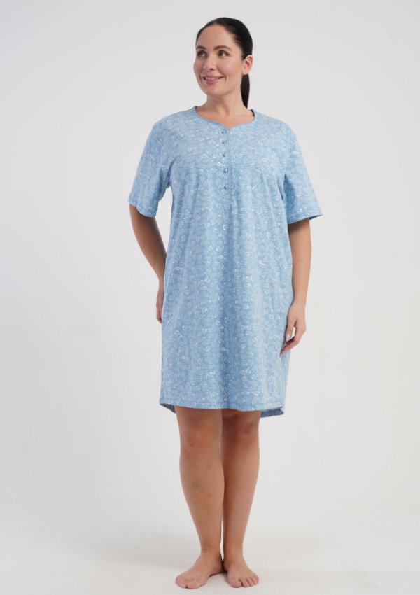 Koszula Nocna Damska Vienetta Blue Botanica, Niebieski, r. 1XL - 4XL