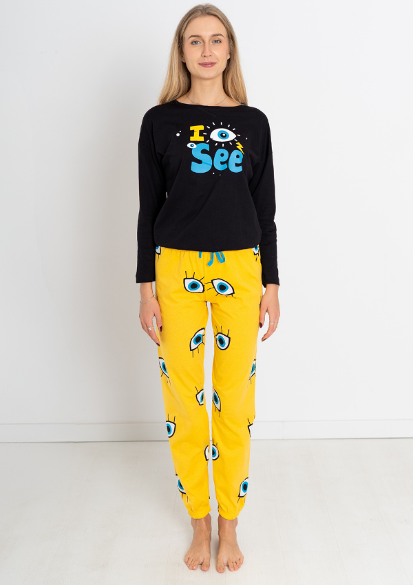 Piżama Damska Vienetta Eye Dream, Żółty, r. S-XL