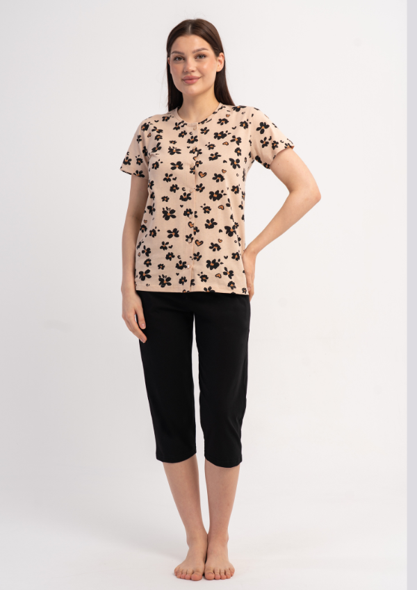 Piżama Damska Vienetta Elegant Bloom, Beżowy, r. M-XXL
